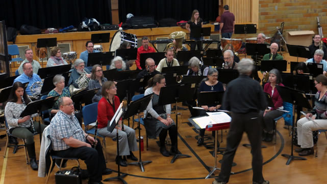 The band in a gym, from above